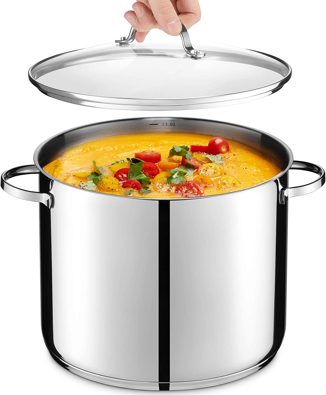 26cm Stainless Steel Soup Pot Stock Cooking Stockpot Heavy Duty Thick Bottom  with Glass Lid
