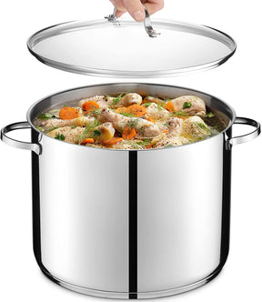 GOURMEX 16L Induction Stockpot Stainless Steel Pot with Glass Cookware Lid