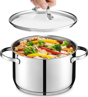 GOURMEX 9L Induction Stockpot Stainless Steel Pot with Glass Cookware Lid