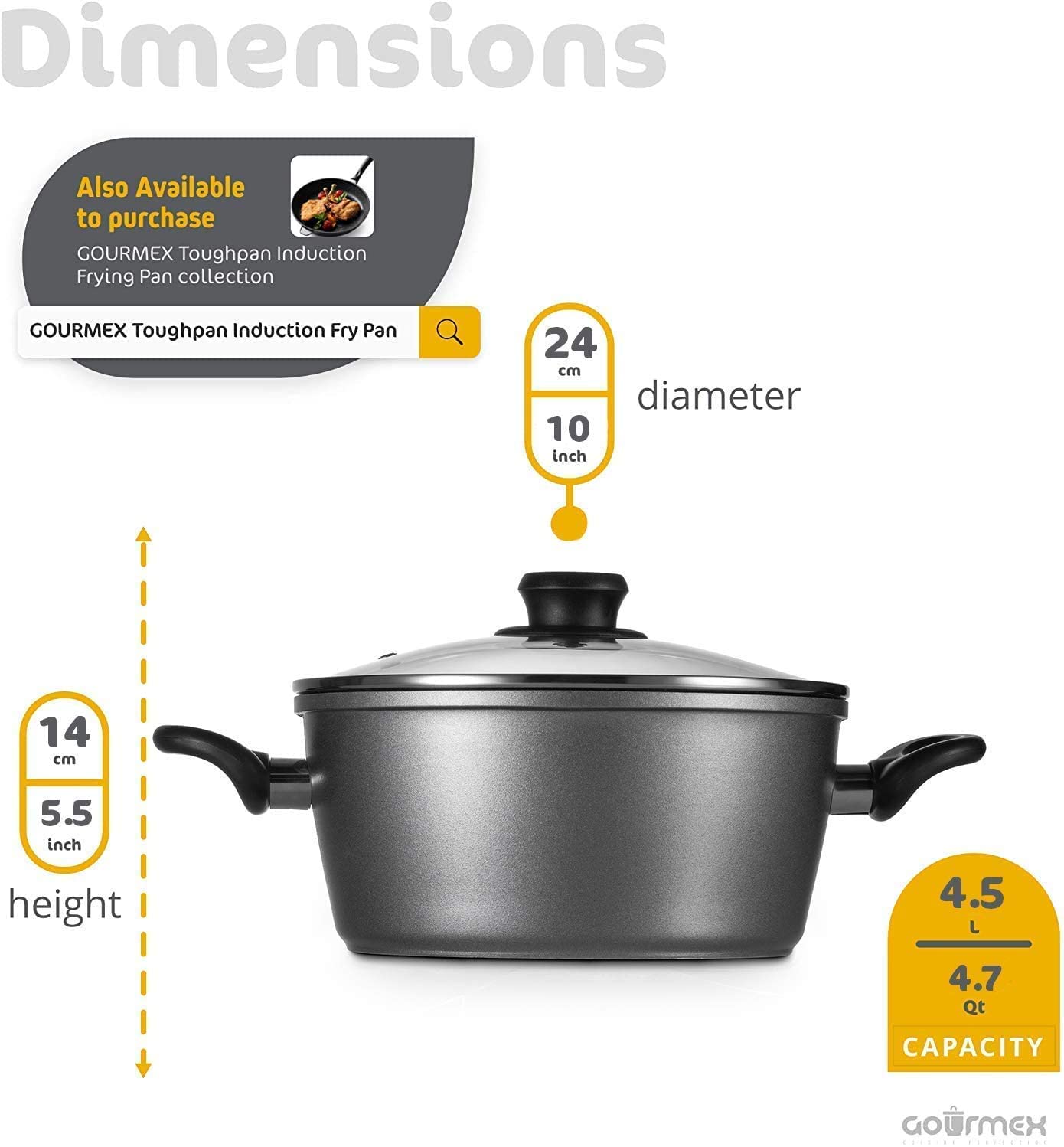 GOURMEX 4.5L Induction Casserole Pot | Black with Nonstick Coating