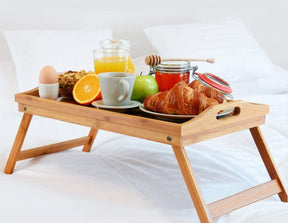 GOURMEX Bamboo Foldable Tray | Use as Lap Desk, Breakfast Bed Table, TV Tray