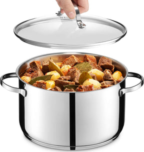 GOURMEX 2.5L Small Induction Stockpot Stainless Steel Pot with Glass Cookware Lid