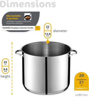 GOURMEX 20L Induction Stockpot Stainless Steel Pot with Glass Cookware Lid