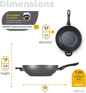 GOURMEX 32cm Induction Stir Fry Wok Pan | Black with Nonstick Coating