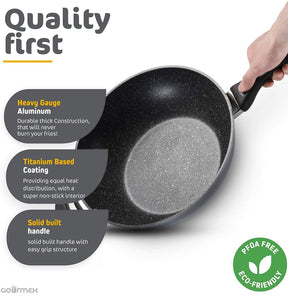 GOURMEX 32cm Induction Stir Fry Wok Pan | Black with Nonstick Coating