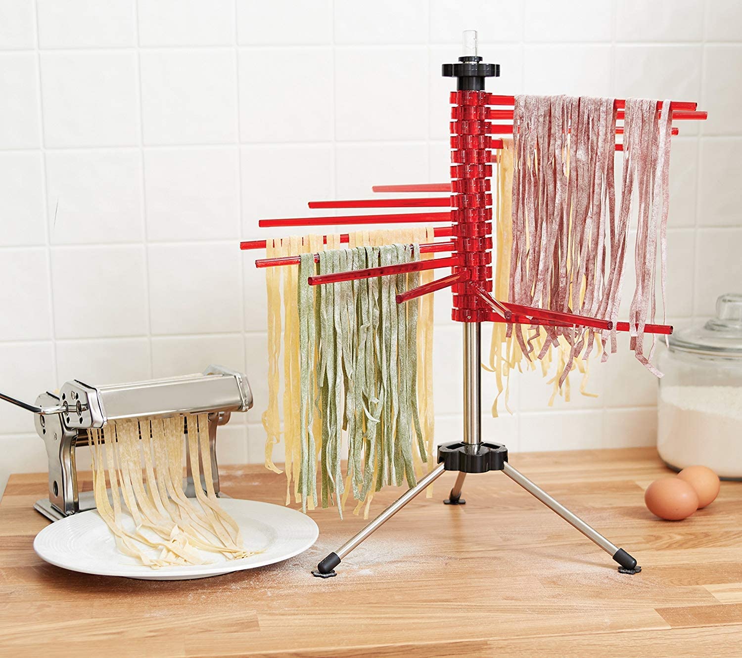 GOURMEX Red Pasta Maker Drying Rack | Easy Collapsible Rack for Simple Storage