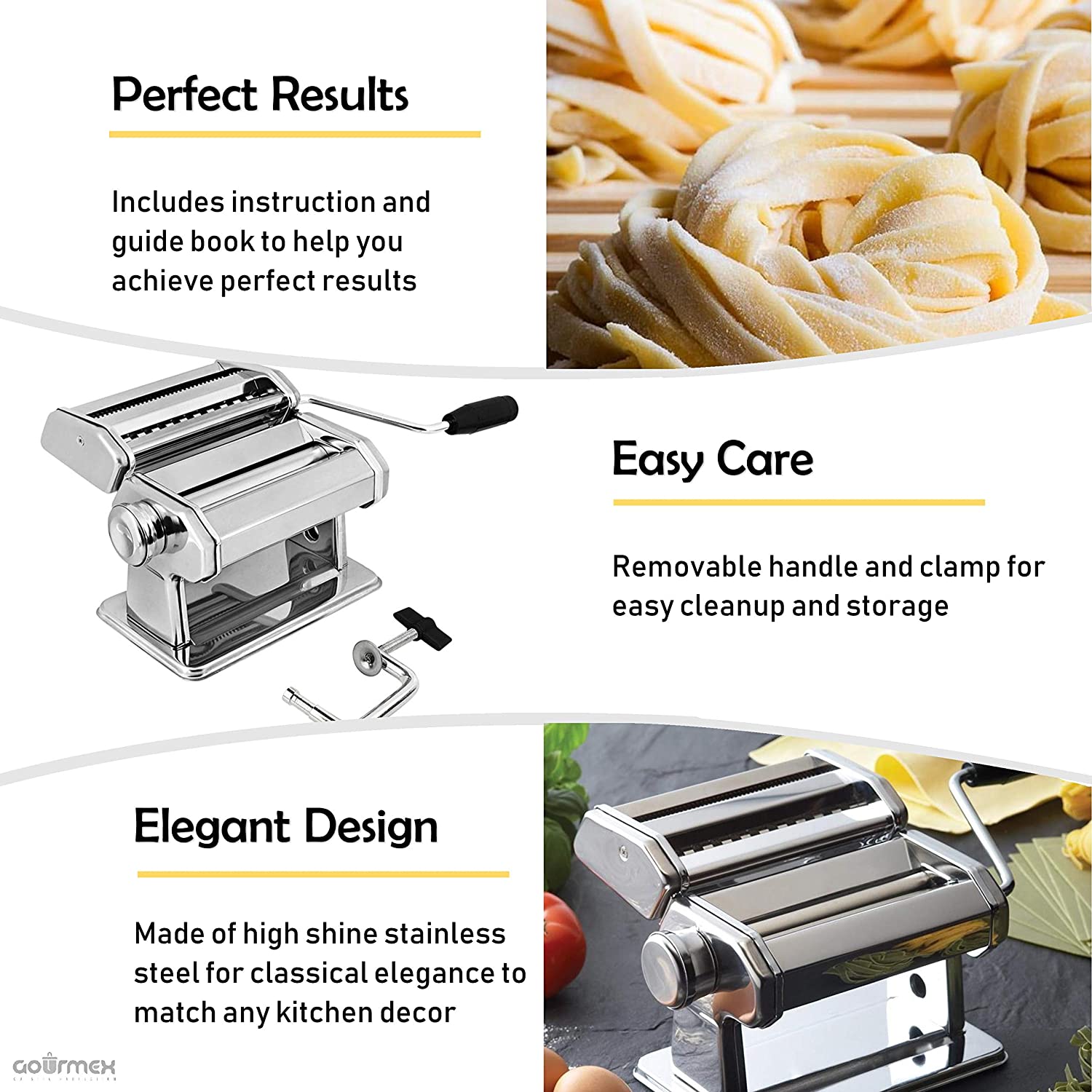 GOURMEX Stainless Steel Manual Pasta Maker Machine Silver