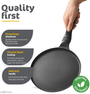GOURMEX 24cm Black Induction Crepe Pan, with PFOA Free Nonstick Coating