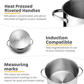 GOURMEX 9L Induction Stockpot Stainless Steel Pot with Glass Cookware Lid
