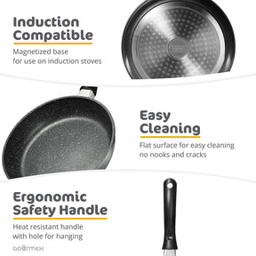 GOURMEX 32cm Large Induction Fry Pan, Black, With Nonstick Coating