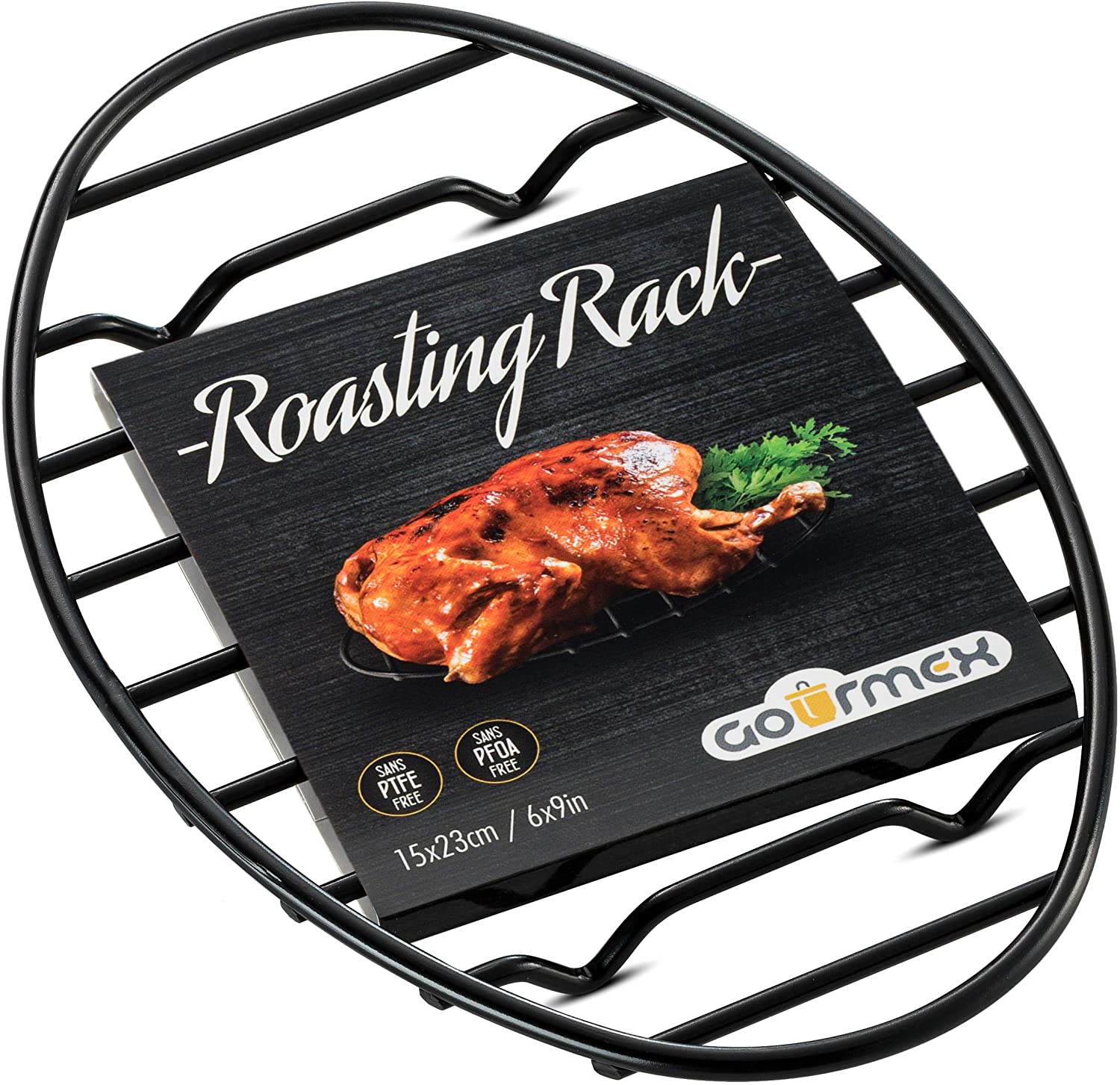 Oval Roasting Rack With Integrated Feet, Black - Non-stick Whitford Coating 8.5x12""