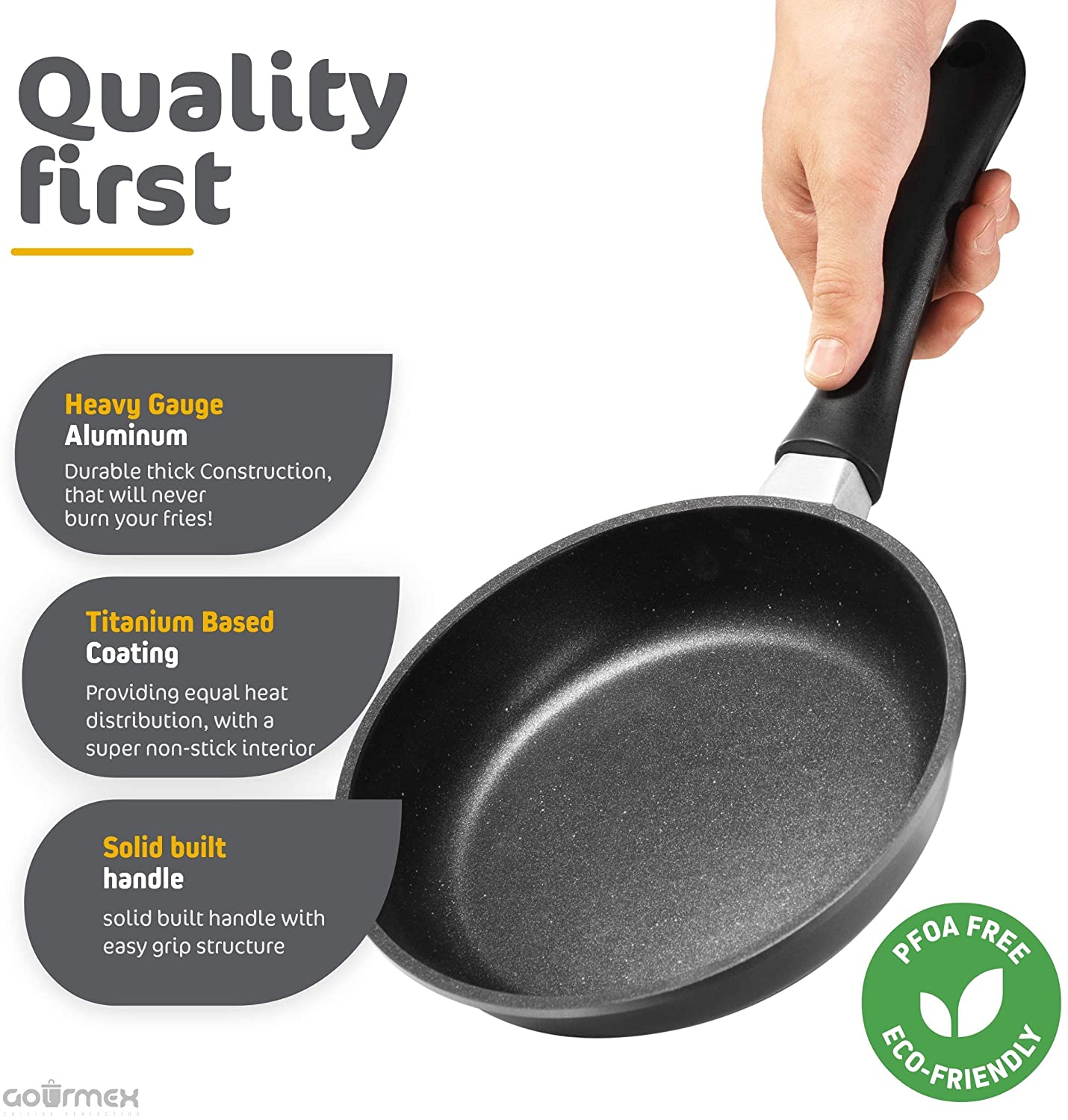 GOURMEX 20cm Small Induction Fry Pan, Black, With Nonstick Coating