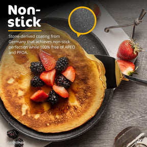 GOURMEX 26cm Black Induction Crepe Pan, with PFOA Free Nonstick Coating
